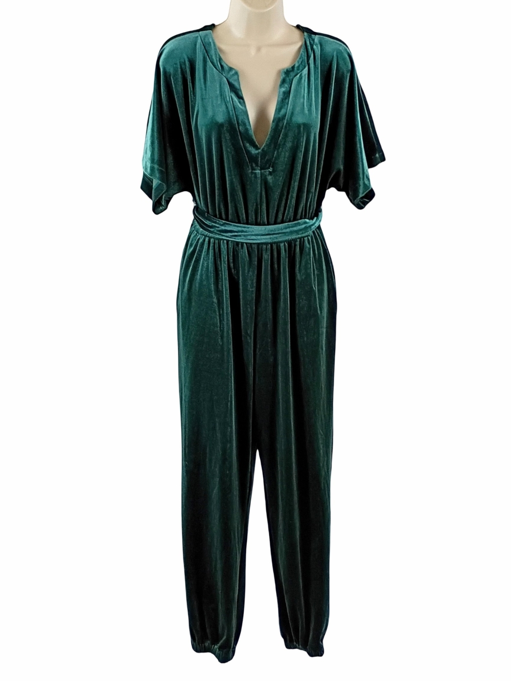 Emerald Velvet V-Neck Jumpsuit